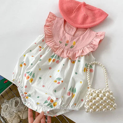2024 novo verão bebê recém-nascido menina macacão de manga curta algodão bordado infantil bebê meninas macacão 0-24m roupas do bebê meninas