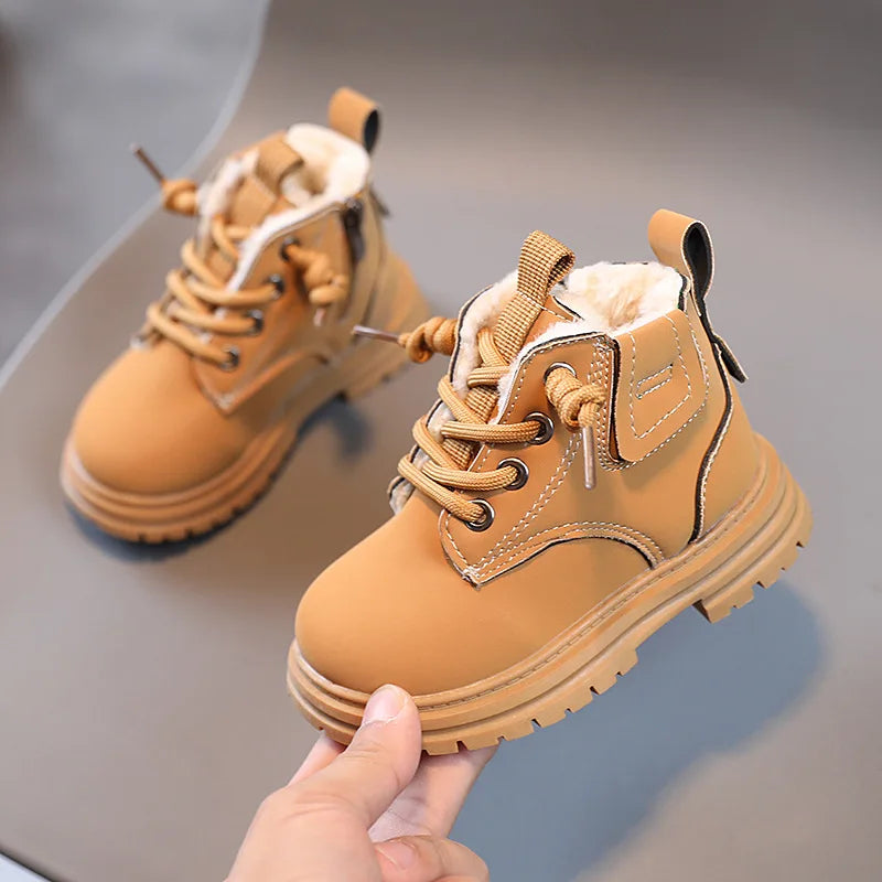 Crianças inverno novo grosso de pelúcia quente botas de neve sapatos de algodão crianças bebê outono único botas moda bota de couro do plutônio