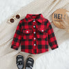 Outono menino menina casaco coreano novas crianças neutro xadrez lapela lã camisa de manga comprida moda cardigan curto