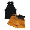 Roupas de três peças para meninas, cor sólida, sem mangas, com nervuras, gola alta, tops + calças curtas com cinto + pacote de cintura pequena 6 meses a 4 anos