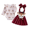 Rena Imprimir Bodysuit Manga Longa com Macacão Saia e Headband, Baby Girl Natal Saias Conjuntos, 0 a 18 meses