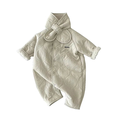 Macacão de bebê coreano cachecol conjunto outono inverno lã de cordeiro macacão para meninos meninas da criança roupas infantis soltas recém-nascidos macacão 2 pçs