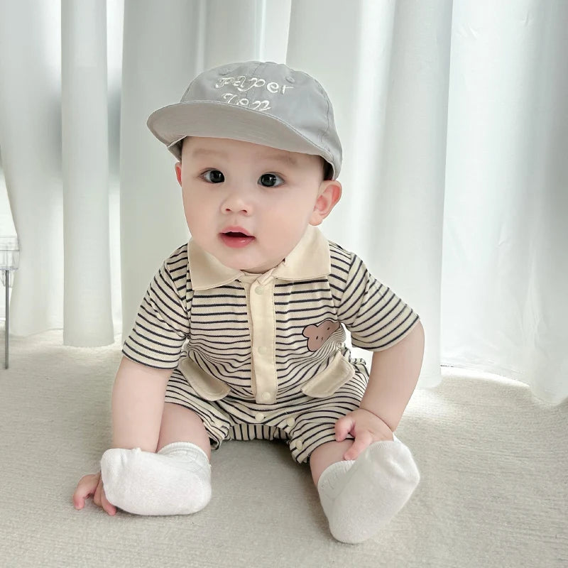 Macacão de manga curta para bebê masculino e feminino, puro algodão, roupas harém versáteis, elegante, verão, 1 pc
