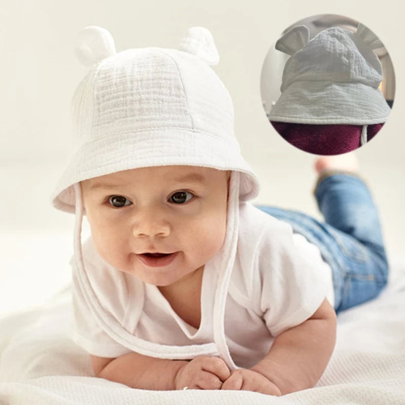 0-3m bonés de pescador crianças boné de sol panamá para bebê recém-nascido chapéu verão musselina algodão branco infantil balde chapéus para meninas meninos