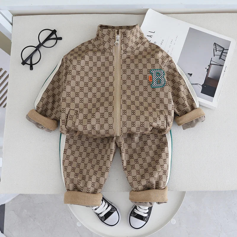 Nova primavera outono roupas do bebê menino ternos crianças imprimir letras casaco calças 2 pçs/set criança casual crianças roupas de moda 0-5years