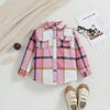 Outono menino menina casaco coreano novas crianças neutro xadrez lapela lã camisa de manga comprida moda cardigan curto