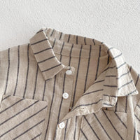 Conjunto de treino listrado infantil, Camisa e shorts com gola virada para baixo, Roupas de meninos e meninas, Roupas infantis, Verão, 2 peças, 2024