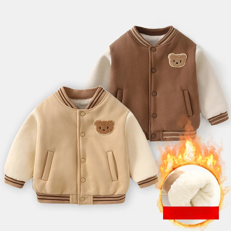 Roupas de bebê de outono e inverno de 0 a 5 anos, jaqueta de beisebol de pelúcia, roupas de algodão, meninas, meninos, top grosso, moletom com capuz infantil