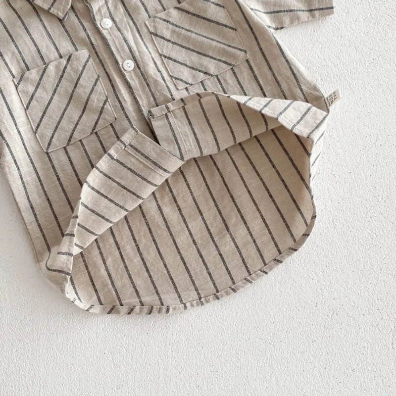 Camisa e shorts listrados de algodão para crianças da moda, conjunto combinado de conforto e estilo, ideal para crianças de 1 a 5 anos