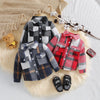 Outono menino menina casaco coreano novas crianças neutro xadrez lapela lã camisa de manga comprida moda cardigan curto