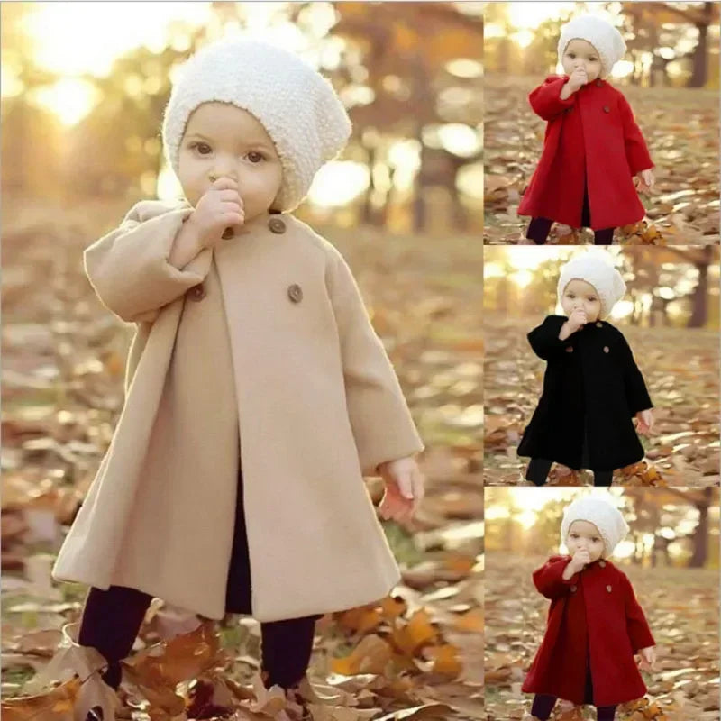 Inverno novas meninas casaco casaco botões soltos cor sólida meninas casaco de inverno manga longa quente casaco grosso (0-3 anos de idade meninas)