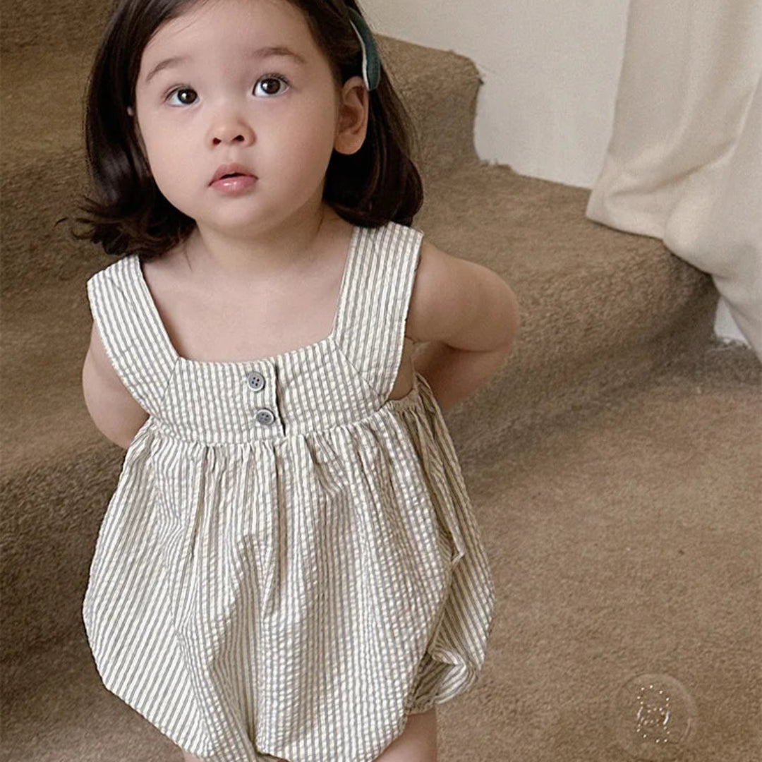 2025 verão novo bebê sem mangas listrado bodysuit algodão infantil menina casual cinta macacão recém-nascido da criança roupas casuais 0-24m