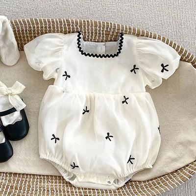 2024 novo verão bebê recém-nascido menina macacão de manga curta algodão bordado infantil bebê meninas macacão 0-24m roupas do bebê meninas
