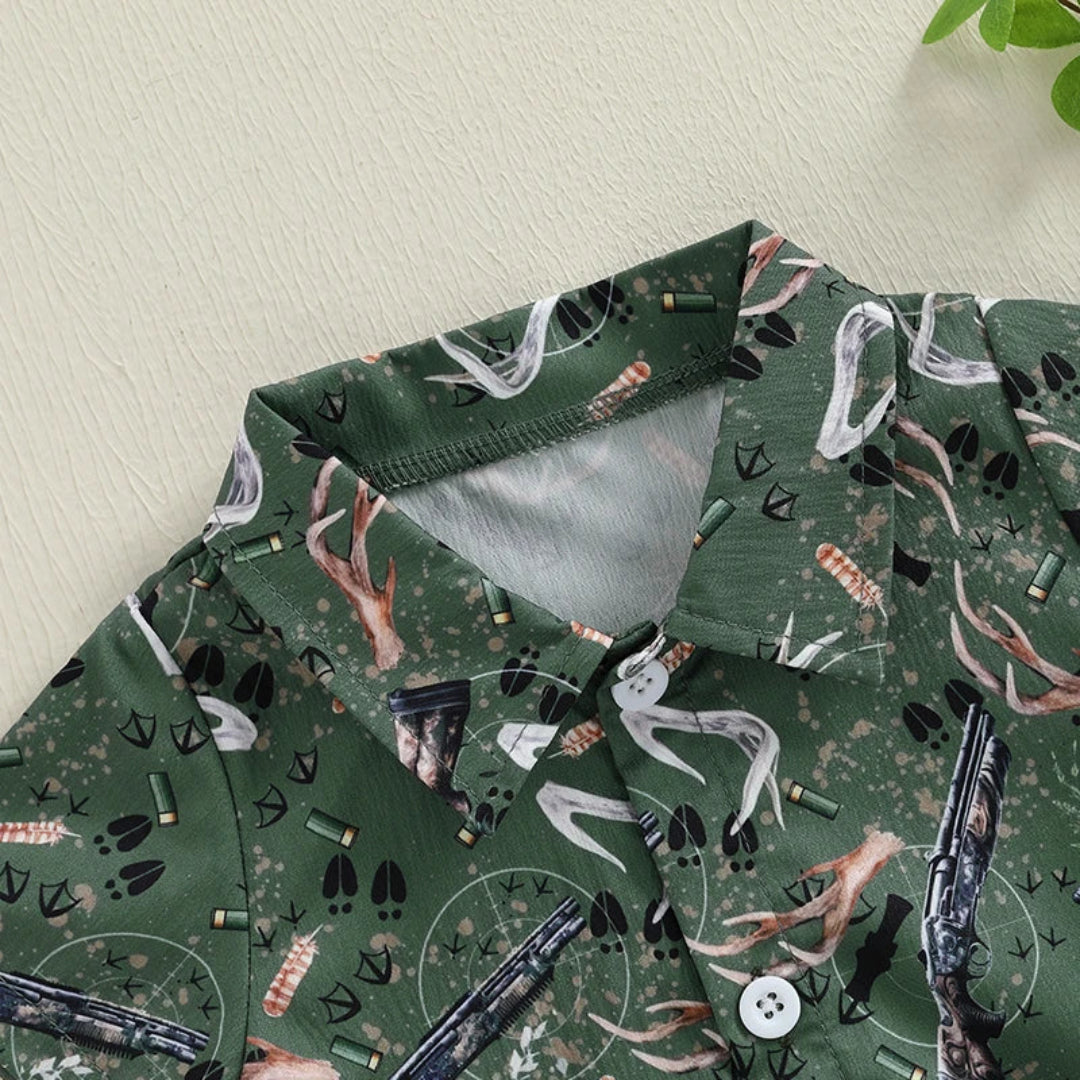 Pudcoco infantil bebê menino manga curta macacão moda impressão lapela pescoço botão-up bodysuit roupas casuais de verão