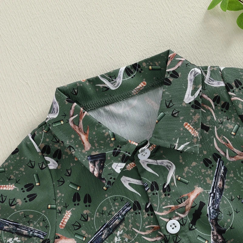 Pudcoco infantil bebê menino manga curta macacão moda impressão lapela pescoço botão-up bodysuit roupas casuais de verão