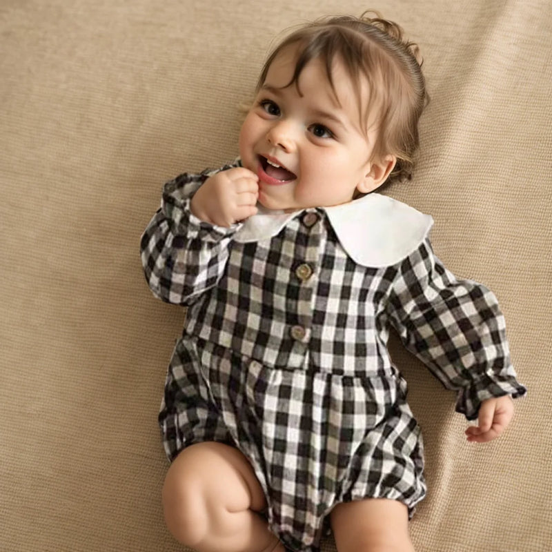 Sanlutoz Bodysuits para bebês fofos xadrez roupas para meninas manga comprida outono macacões para bebês