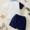 1-6 anos crianças meninos gola flip cor bloqueada pit stripe topo + shorts moda 2 pçs/set ensolarado bonito meninos verão conjunto