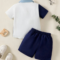 1-6 anos crianças meninos gola flip cor bloqueada pit stripe topo + shorts moda 2 pçs/set ensolarado bonito meninos verão conjunto