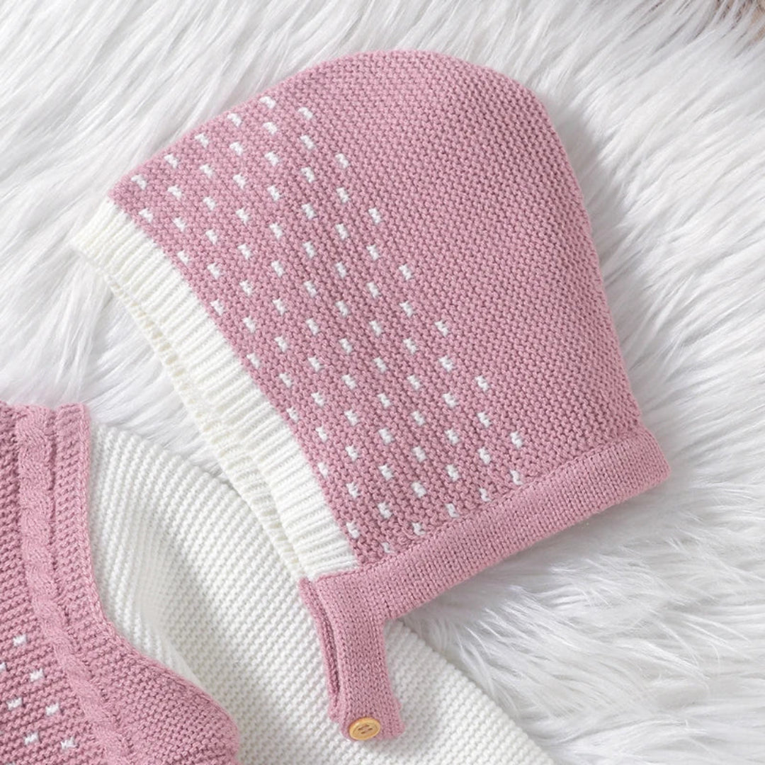 Bebê recém-nascido macacão de malha infantil menina macacão bonito arcos outono roupas do miúdo chapéu criança macacão 0-18m roupa quente manga longa 2pc