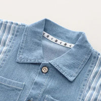 Novas crianças moda meninos denim conjuntos de roupas casuais camisas listradas shorts 2 pçs crianças terno ao ar livre da criança terno 0-5 anos