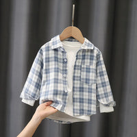 Crianças roupas coleção primavera meninos listrado manga longa camisa xadrez elegante e confortável crianças casacos casuais