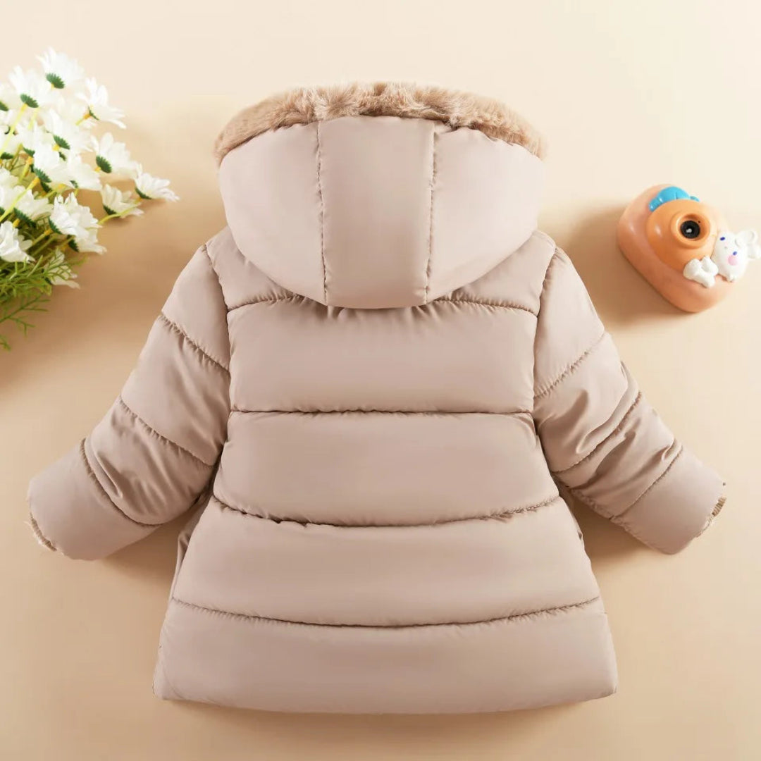 Crianças outono inverno grosso casaco de algodão crianças meninas quente pérolas jaqueta gola de pelúcia com capuz à prova de vento outwear 1 a 6 anos de idade