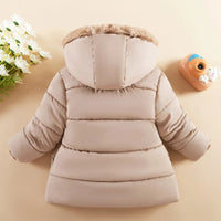 Crianças outono inverno grosso casaco de algodão crianças meninas quente pérolas jaqueta gola de pelúcia com capuz à prova de vento outwear 1 a 6 anos de idade