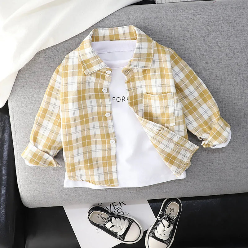 Crianças roupas coleção primavera meninos listrado manga longa camisa xadrez elegante e confortável crianças casacos casuais