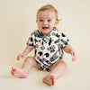 Pudcoco infantil bebê menino manga curta macacão moda impressão lapela pescoço botão-up bodysuit roupas casuais de verão