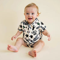 Pudcoco infantil bebê menino manga curta macacão moda impressão lapela pescoço botão-up bodysuit roupas casuais de verão