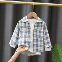 Crianças roupas coleção primavera meninos listrado manga longa camisa xadrez elegante e confortável crianças casacos casuais