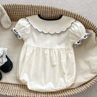 2024 novo verão bebê recém-nascido menina macacão de manga curta algodão bordado infantil bebê meninas macacão 0-24m roupas do bebê meninas