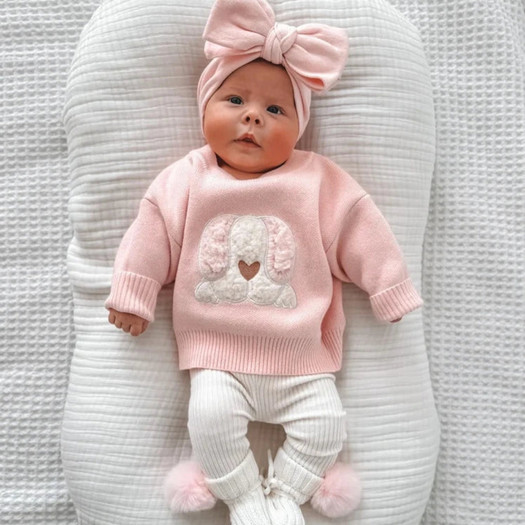Baby Girl's Warm Long Sleeve Round Neck Sweater, Dog Bordado, Knit Pullover, Sweaters, Tops De Malhas, Roupas De Inverno, Bonito