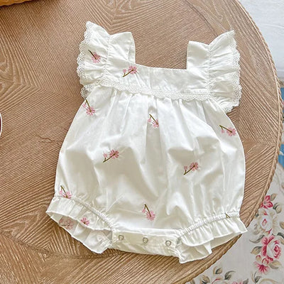 2024 novo verão bebê recém-nascido menina macacão de manga curta algodão bordado infantil bebê meninas macacão 0-24m roupas do bebê meninas