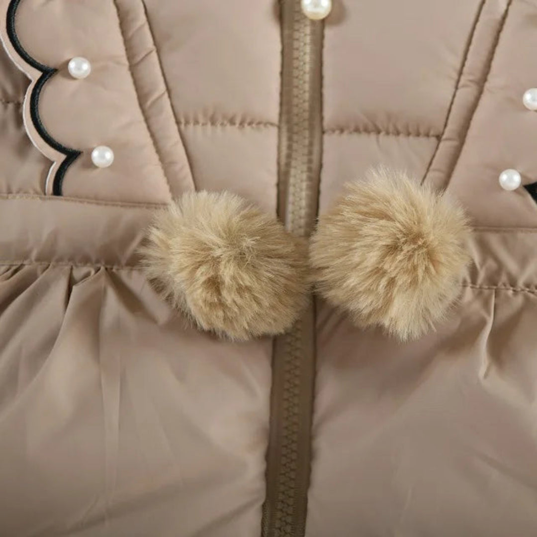 Crianças outono inverno grosso casaco de algodão crianças meninas quente pérolas jaqueta gola de pelúcia com capuz à prova de vento outwear 1 a 6 anos de idade