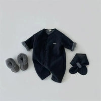 Macacão de bebê coreano cachecol conjunto outono inverno lã de cordeiro macacão para meninos meninas da criança roupas infantis soltas recém-nascidos macacão 2 pçs