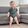Pudcoco infantil bebê menino manga curta macacão moda impressão lapela pescoço botão-up bodysuit roupas casuais de verão