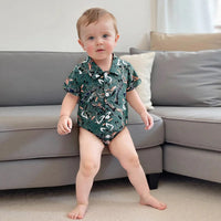 Pudcoco infantil bebê menino manga curta macacão moda impressão lapela pescoço botão-up bodysuit roupas casuais de verão