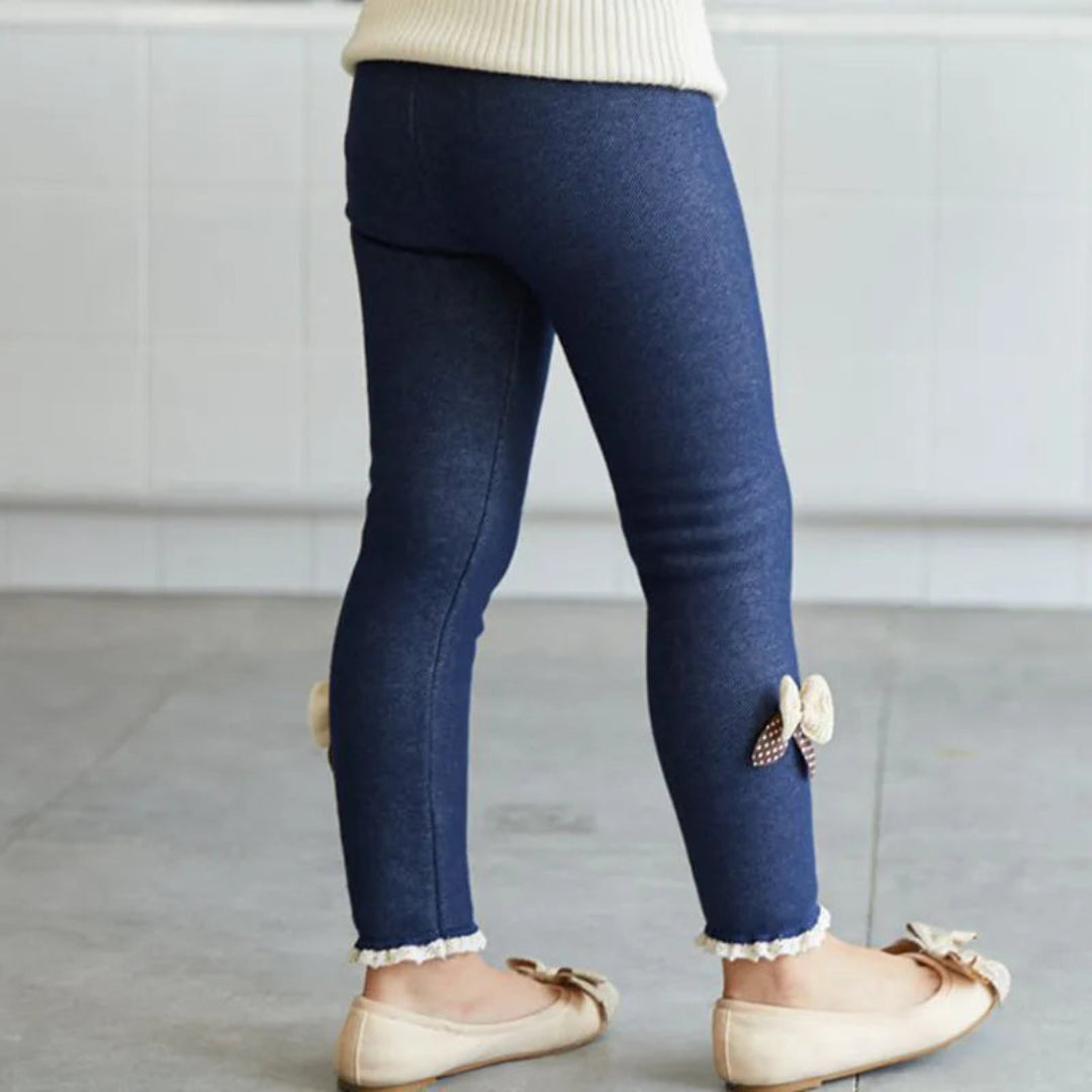 Novo outono inverno meninas jean calças quentes crianças leggings engrossar veludo bowknot crianças calças do bebê menina leggings de gelo