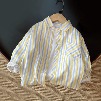 Crianças roupas coleção primavera meninos listrado manga longa camisa xadrez elegante e confortável crianças casacos casuais