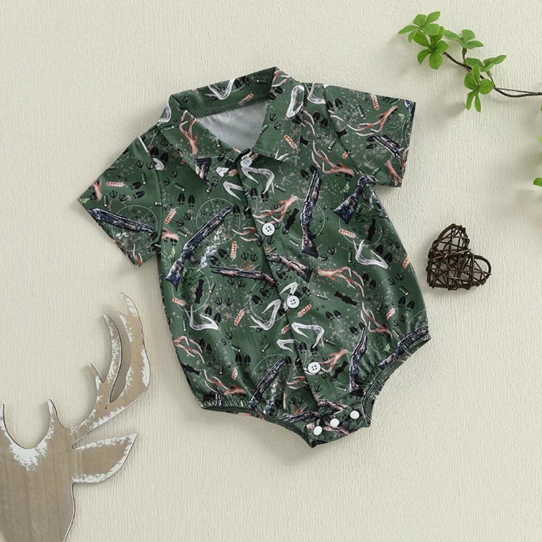 Pudcoco infantil bebê menino manga curta macacão moda impressão lapela pescoço botão-up bodysuit roupas casuais de verão